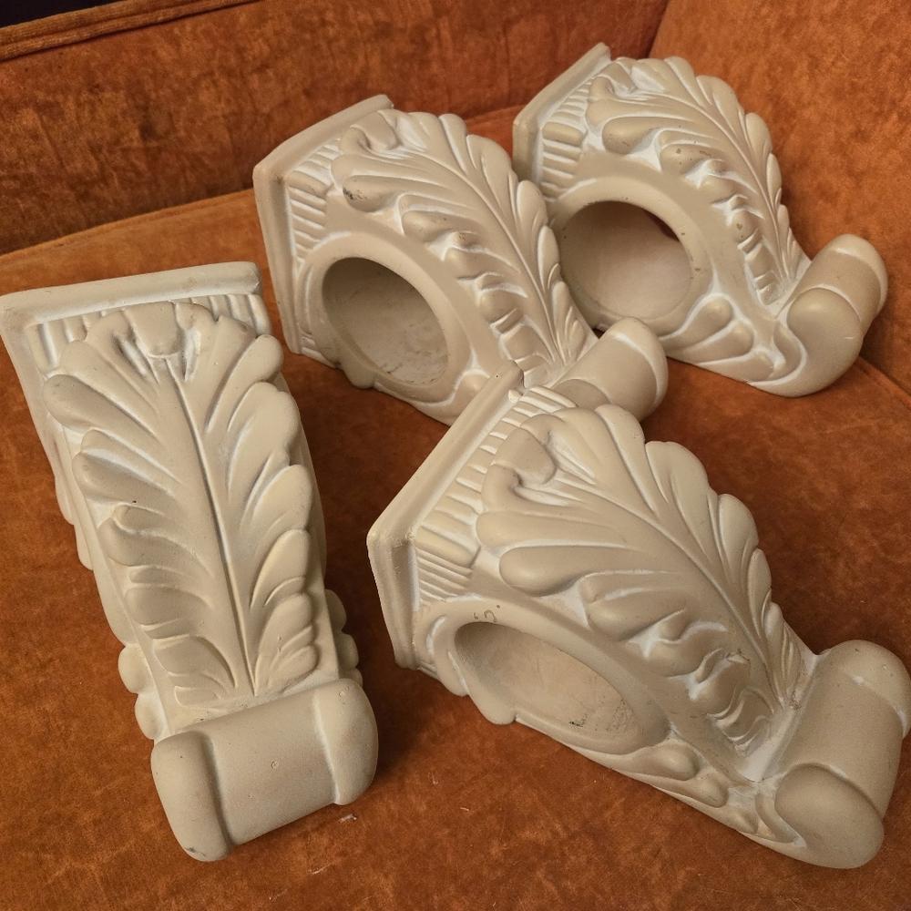 Vtg Drapery Curtain Rod Wall Sconce Corbel Swag Holder Leaf Pattern Set Of 4